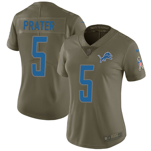 Nike Lions #5 Matt Prater Olive Women's Stitched NFL Limited Salute to Service Jersey